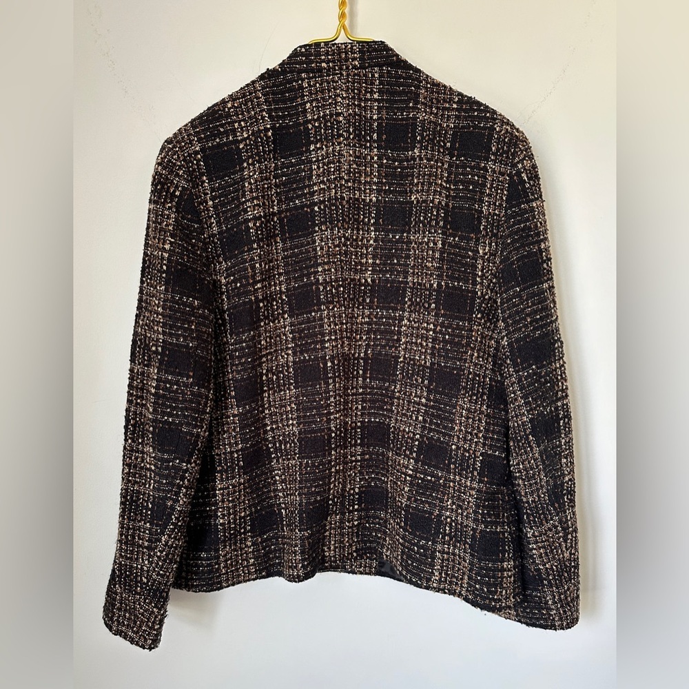 Vintage Liz Claiborne First Issue Black Brown Tweed Look Lined Jacket Size 12 - Picture 3 of 5